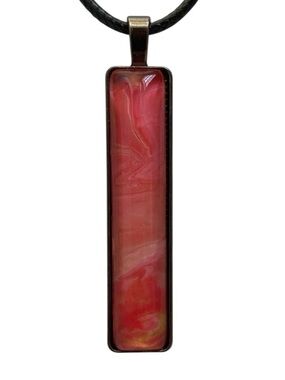 Hand Crafted Fluid Art Necklace by Svetlana Yeung Gold Pink Pendant Cord Size OS